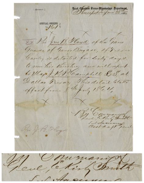 Texas Cavalry Special Orders From 1864 -- For a Private in Ganos Guards of Ganos Brigade