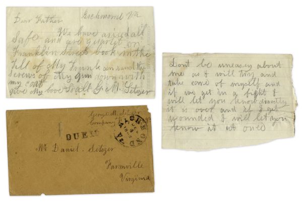 Confederate KIA Soldier in the 18th Virginia Infantry Writes Two Notes to His Father -- ...If we get in a fight I will let you know directly...
