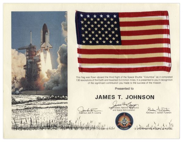 Columbia Space Shuttle Flag Flown Aboard the STS-3 Mission in 1982