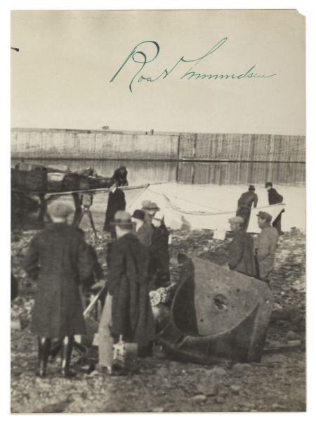 Roald Amundsen Signed Photograph -- Showing His Crew Dismantling the Famed Norge Aircraft