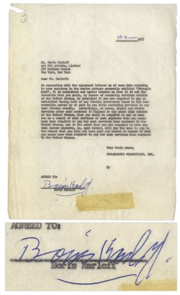 Boris Karloff Contract Signed -- Regarding His Performance in The Haunted Strangler