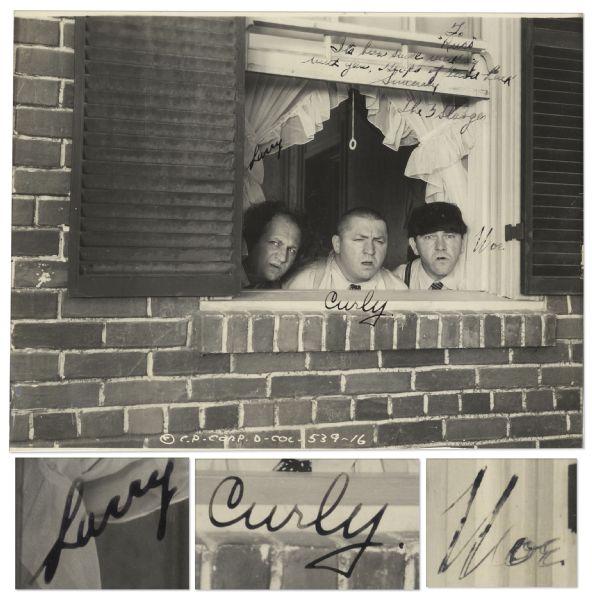 Three Stooges Signed 9.5 x 7.5 Photograph -- Including Curly Howard