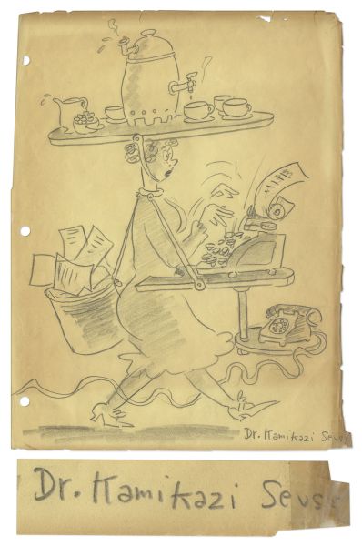 Dr. Seuss Pencil Drawing -- Signed Dr. Kamikazi Seuss