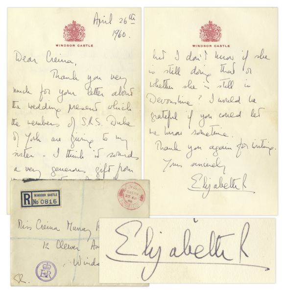 Queen Elizabeth II Autograph Letter Signed From 1960 -- ...The last reunion was such fun that I think we ought to think about organising another one round about Christmas time!...