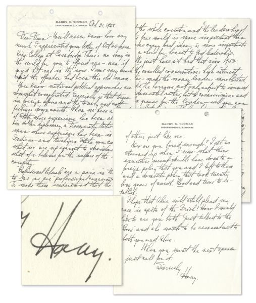 Fantastic, Fiery Harry Truman ALS, to Dean Acheson in 1958 -- ...I get so steamed up when I view what these executive numb skulls have done to a foreign policy that you and I left to them...