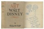Walt Disney Signed Drawing of Mickey Mouse -- Sketched Within a First Edition Copy of "The Art of Walt Disney" -- An Exceptionally Rare Disney Piece
