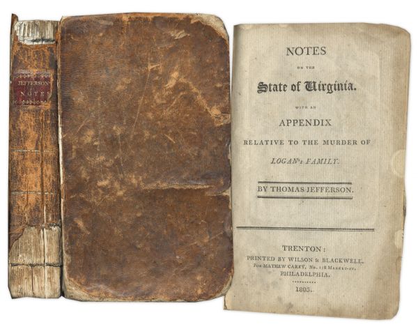 Thomas Jeffersons Notes on The State of Virginia From 1803 -- Early & Rare Printing