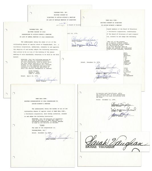 Legendary Jazz Singer Sarah Vaughan Lot of 5 Contracts Signed