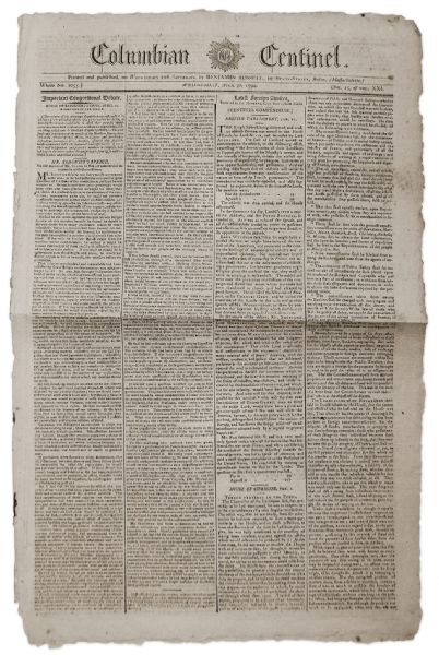 1794 Columbian Centinel Newspaper -- John Jay Is Nominated as U.K. Envoy Just Prior to the Jay Treaty