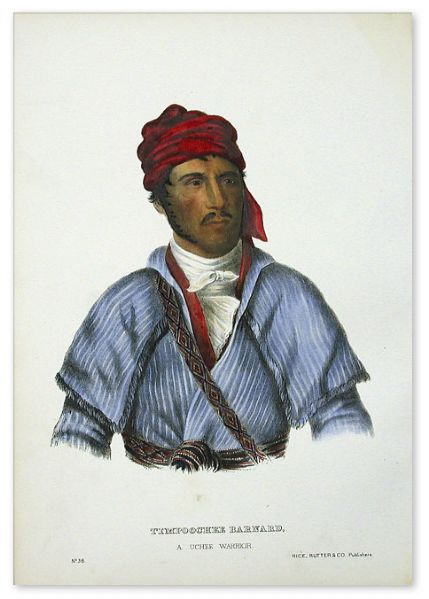 McKenney & Hall Color Print From 1872 -- Uchee Warrior Timpoochee Barnard