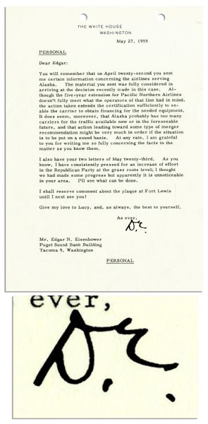Dwight D. Eisenhower 1955 Typed Letter Signed as President -- ''...I have consistently pressed for an increase of effort in the Republican Party at the grass roots level...''