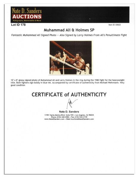 Fantastic Muhammad Ali Signed 10'' x 8'' Photo -- Also Signed by Larry Holmes From Ali's Penultimate Fight -- Obtained in Person by Michael Wehrmann