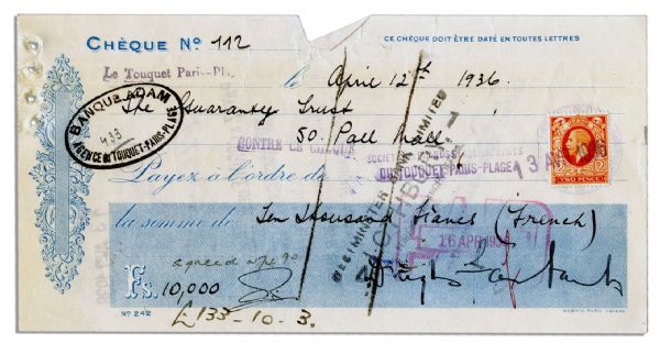 Douglas Fairbanks, Sr. 1936 Ledger Sheets & Two Single Signed Checks