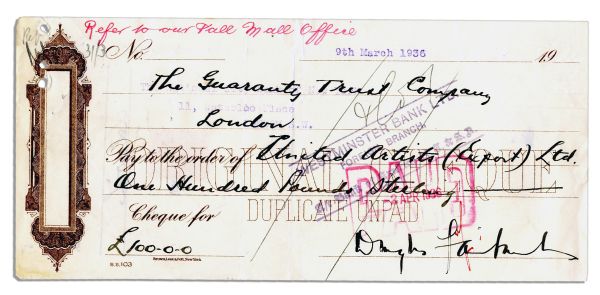 Douglas Fairbanks, Sr. 1936 Ledger Sheets & Two Single Signed Checks