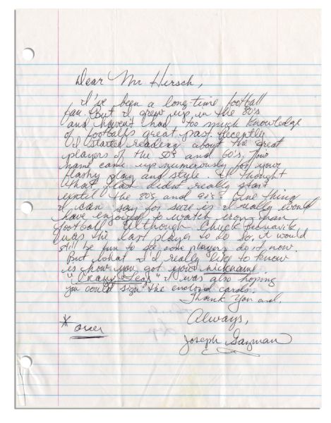 Running Back Elroy ''Crazylegs'' Hirsch Autograph Letter Signed -- Describing How He Got His Nickname: ''...it looks like I 'wobble'...Legs''
