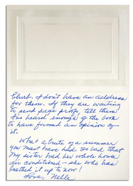 Harper Lee Autograph Letter Signed -- Lee Reviews a Friend's Book