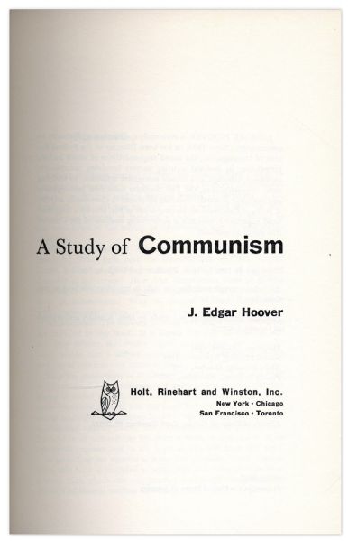 J. Edgar Hoover Signed ''A Study of Communism''
