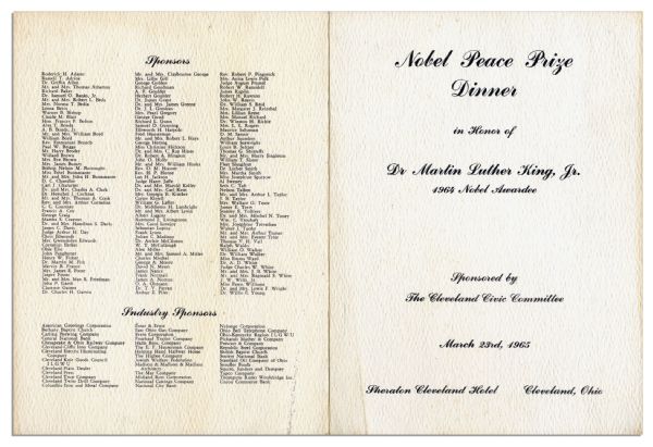 Martin Luther King, Jr. Program From His 1965 Speaking Engagement Following His Nobel Peace Prize Win