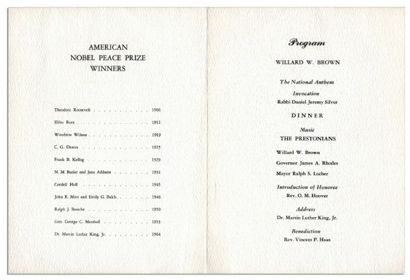 Martin Luther King, Jr. Program From His 1965 Speaking Engagement Following His Nobel Peace Prize Win