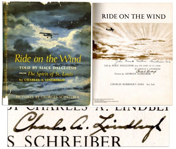 Charles Lindbergh Signed Children's Book About His Transatlantic Flight, ''Ride on the Wind''