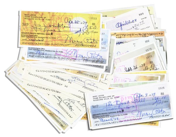 Lot of 100 Checks Signed by Classic Hollywood Film Star Mary Astor