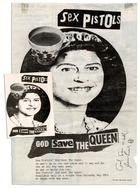 1977 Sex Pistols ''God Save the Queen'' NME Magazine Ad -- Signed By Sex Pistols Artist Jamie Reid -- ''God Save us all / Jamie Reid''