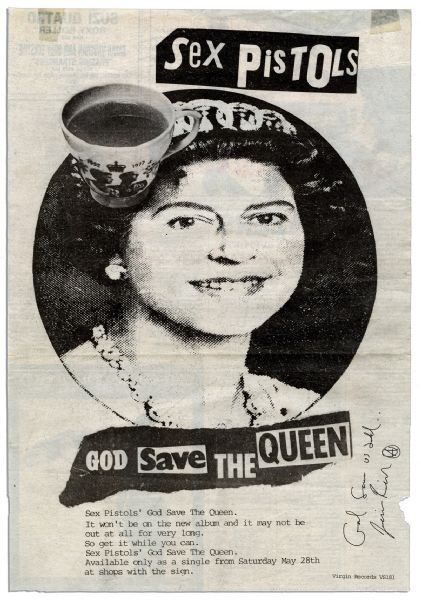1977 Sex Pistols ''God Save the Queen'' NME Magazine Ad -- Signed By Sex Pistols Artist Jamie Reid -- ''God Save us all / Jamie Reid''