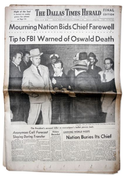 JFK Assassination Newspaper -- 25 November 1963 Edition of ''The Dallas Times-Herald'' Covering The Shooting of Lee Harvey Oswald