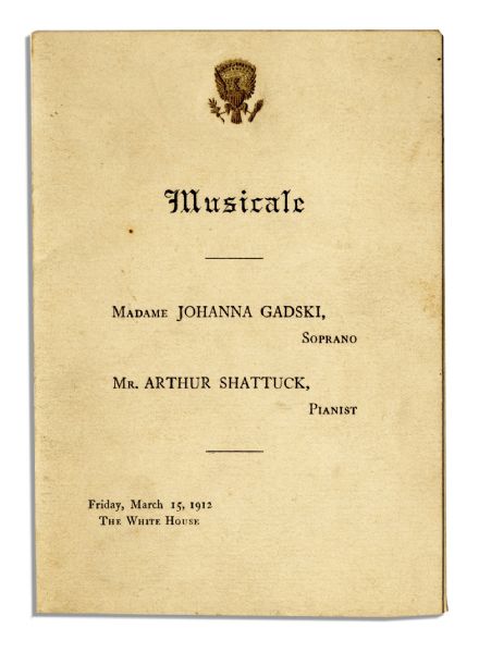 Taft Presidential Invitation to a Musical Performance at the White House -- 1912