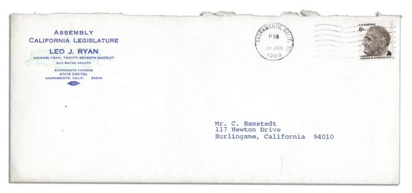Leo Ryan 1969 Typed Letter Signed 9 Years Before His Murder at Guyana's Jonestown Massacre