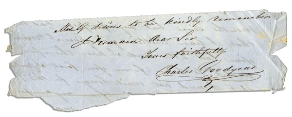 Charles Goodyear Signed Letter Fragment, Written in His Hand