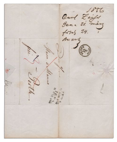 Carl Zeiss 1856 Autograph Letter Signed -- Signed During the Time of His ''Carl Zeiss AG'' Lens Invention