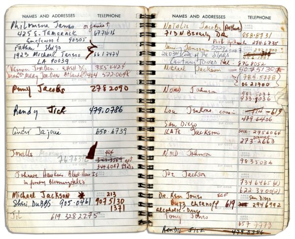 Sammy Davis Jr.'s Personal Address Book Containing the Names & Addresses of Over 100 of His Celebrity Friends -- Michael Jackson, Muhammad Ali, Liz Taylor, Barbra Streisand, Jay Leno & More