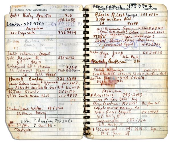 Sammy Davis Jr.'s Personal Address Book Containing the Names & Addresses of Over 100 of His Celebrity Friends -- Michael Jackson, Muhammad Ali, Liz Taylor, Barbra Streisand, Jay Leno & More