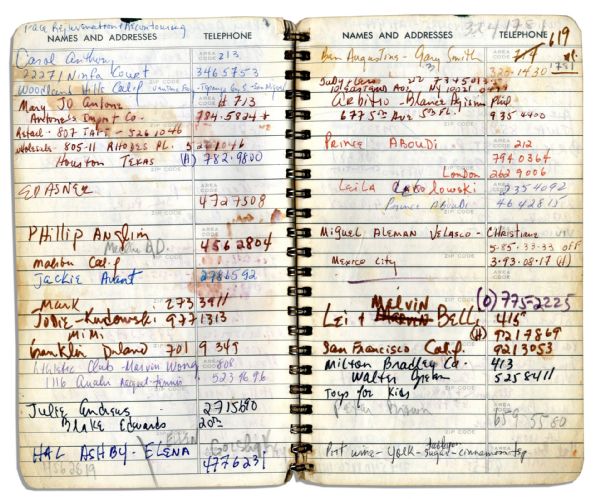 Sammy Davis Jr.'s Personal Address Book Containing the Names & Addresses of Over 100 of His Celebrity Friends -- Michael Jackson, Muhammad Ali, Liz Taylor, Barbra Streisand, Jay Leno & More