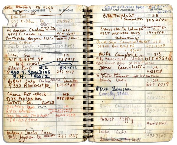 Sammy Davis Jr.'s Personal Address Book Containing the Names & Addresses of Over 100 of His Celebrity Friends -- Michael Jackson, Muhammad Ali, Liz Taylor, Barbra Streisand, Jay Leno & More