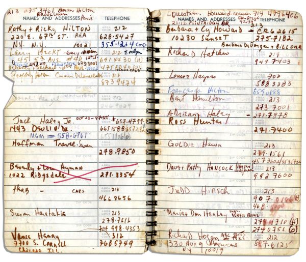 Sammy Davis Jr.'s Personal Address Book Containing the Names & Addresses of Over 100 of His Celebrity Friends -- Michael Jackson, Muhammad Ali, Liz Taylor, Barbra Streisand, Jay Leno & More
