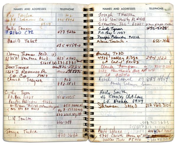 Sammy Davis Jr.'s Personal Address Book Containing the Names & Addresses of Over 100 of His Celebrity Friends -- Michael Jackson, Muhammad Ali, Liz Taylor, Barbra Streisand, Jay Leno & More