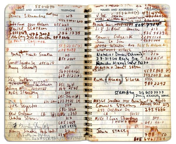 Sammy Davis Jr.'s Personal Address Book Containing the Names & Addresses of Over 100 of His Celebrity Friends -- Michael Jackson, Muhammad Ali, Liz Taylor, Barbra Streisand, Jay Leno & More