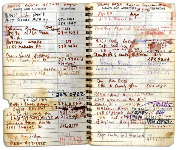 Sammy Davis Jr.'s Personal Address Book Containing the Names & Addresses of Over 100 of His Celebrity Friends -- Michael Jackson, Muhammad Ali, Liz Taylor, Barbra Streisand, Jay Leno & More