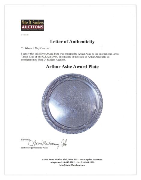 Early Arthur Ashe Award Plate From 1964's International Lawn Tennis Club of the U.S.A. Tournament