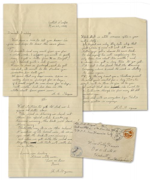 Rene Gagnon Autograph Letter Signed 4 Times -- Less Than 3 Months Before Iwo Jima -- ''...in this Island Paradise if it doesn't rain, its so windy you wish the heck it was raining...''
