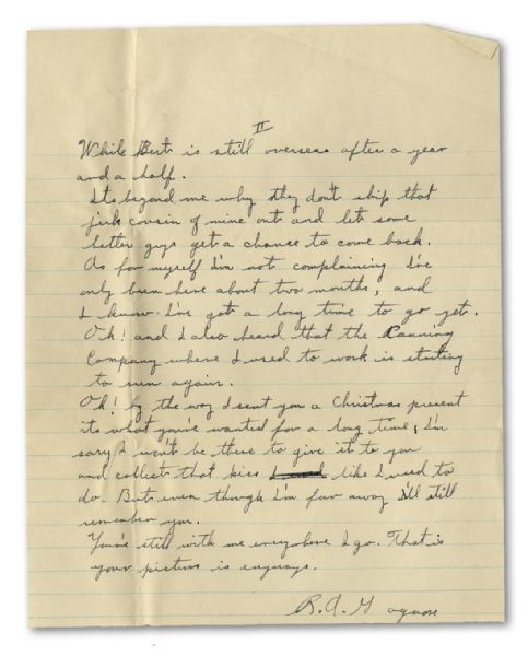 Rene Gagnon Autograph Letter Signed 4 Times -- Less Than 3 Months Before Iwo Jima -- ''...in this Island Paradise if it doesn't rain, its so windy you wish the heck it was raining...''