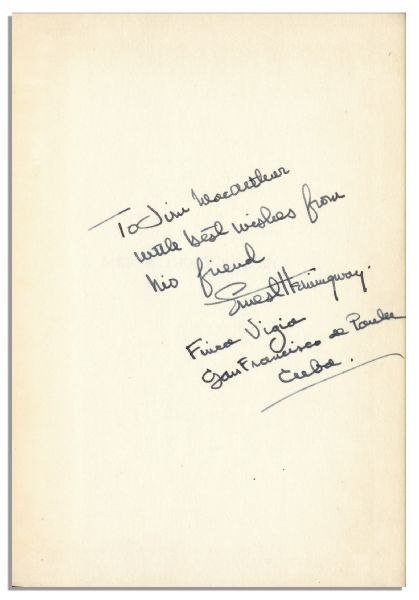 Ernest Hemingway Signed ''Men Without Women'' -- Dedicated in His Hand to the Son of Renowned Actress Helen Hayes