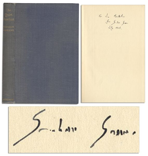 Graham Greene Signed Edition of ''The Quiet American'' -- Dedicated to Actress Helen Hayes' Son