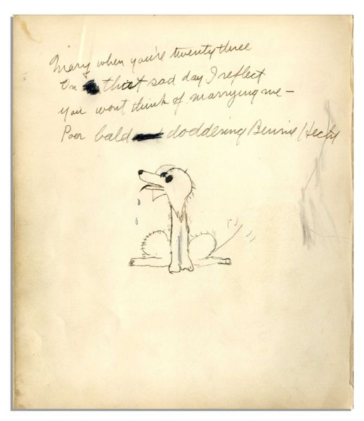 Artist Walt Kuhn Signed Drawing With Personal Inscription -- ''...Never trust a man who paints pictures...'' -- Includes Screenwriter Ben Hecht Signed Drawing on Verso