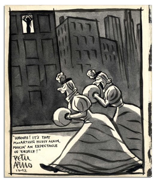 Peter Arno Original Hand-Drawn Cartoon Signed -- Created for Helen Hayes' Daughter