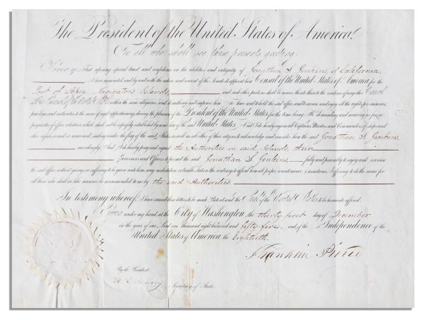 Franklin Pierce Document Signed as President