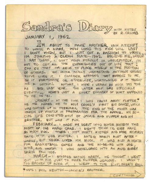 Cartoonist Robert Crumb Handwritten Manuscript & Original Pencil Drawing