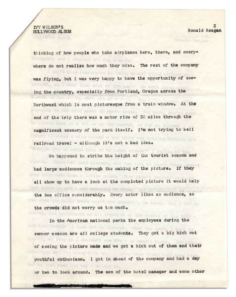 Ronald Reagan Signed Short Story About Filming ''The Cattle Queen of Montana'' -- Also With Reagan's Hand-Notations: ''Made one slight change on Page 7 otherwise I'm very happy''